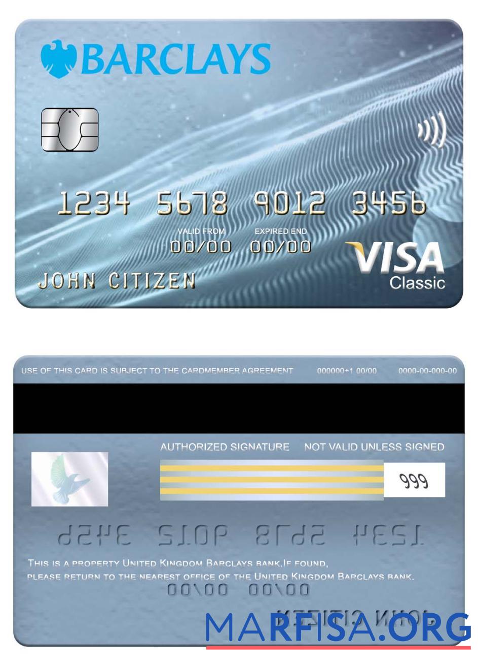 Downloadable United Kingdom Barclays bank visa classic card sample